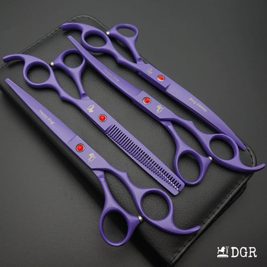 7" Professional Pet Grooming 4Pcs shears-happy dog - (Purple)