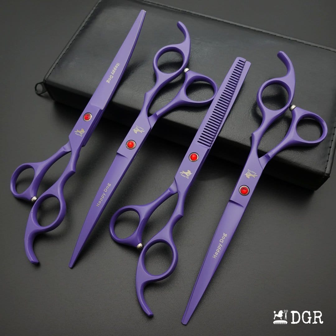 7" Professional Pet Grooming 4Pcs shears-happy dog - (Purple)