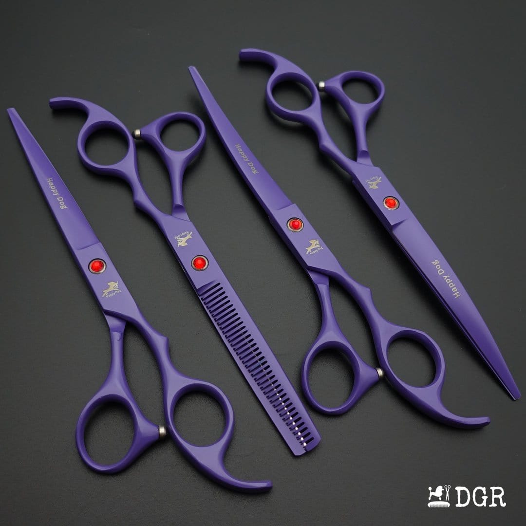 7" Professional Pet Grooming 4Pcs shears-happy dog - (Purple)