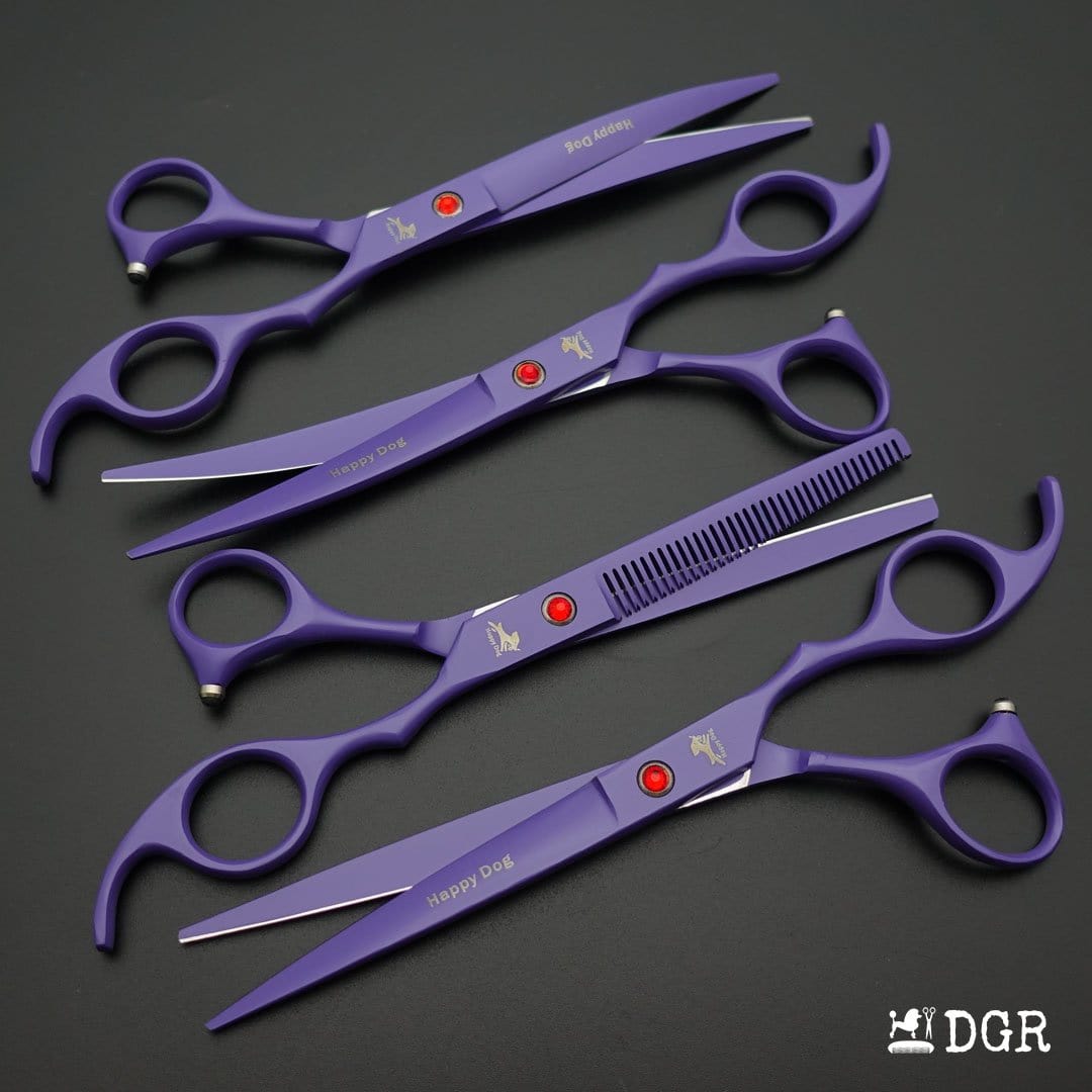 7" Professional Pet Grooming 4Pcs shears-happy dog - (Purple)