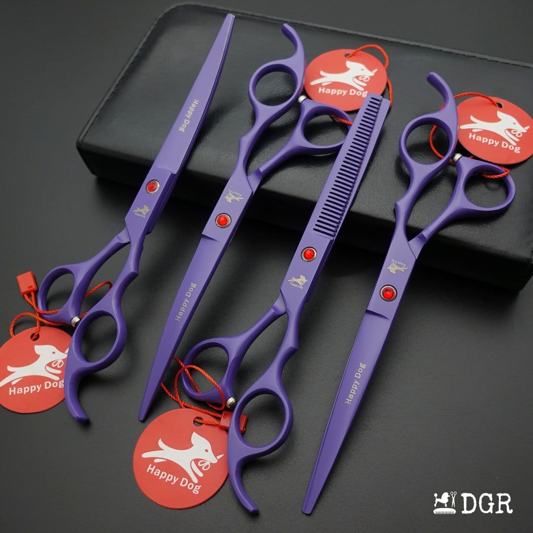 7" Professional Pet Grooming 4Pcs shears-happy dog - (Purple)