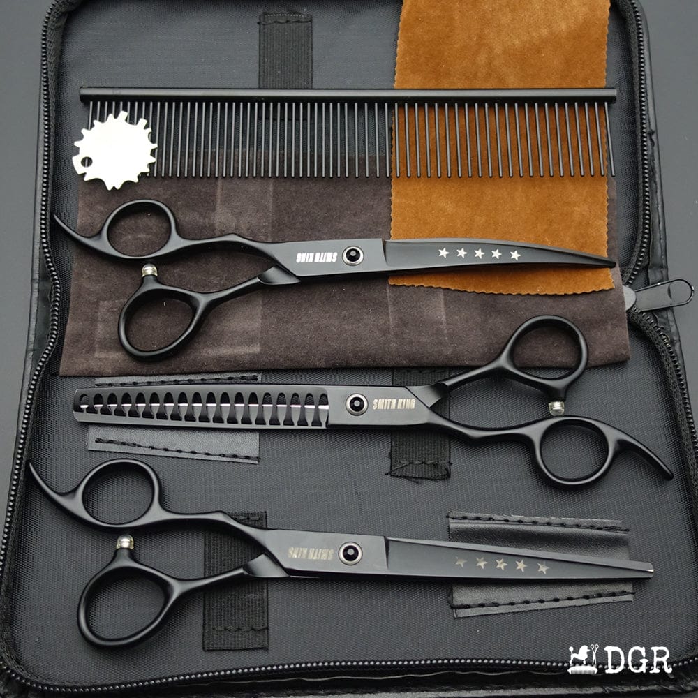 7" left-handed Pro. Pet Grooming Shears 3Pcs Set -Black-Comb