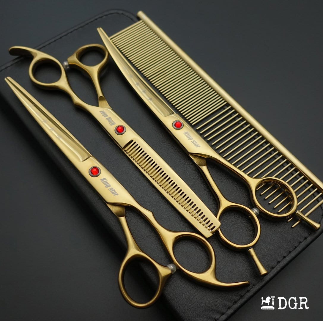 7“ Pro. PET GROOMING Shears 3Pcs set-Golden