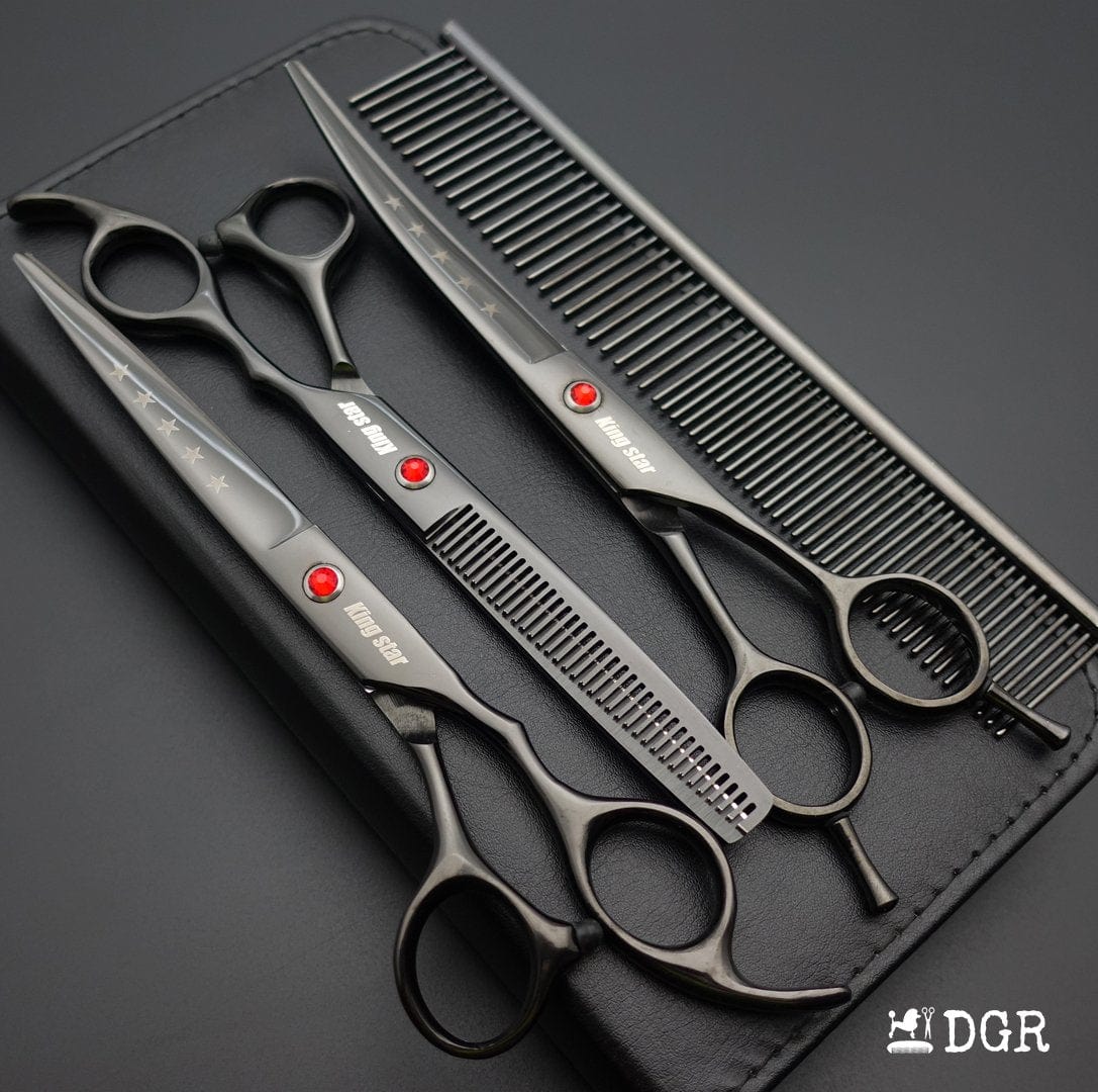 7“ Pro. PET GROOMING Shears 3Pcs set-Black glaze