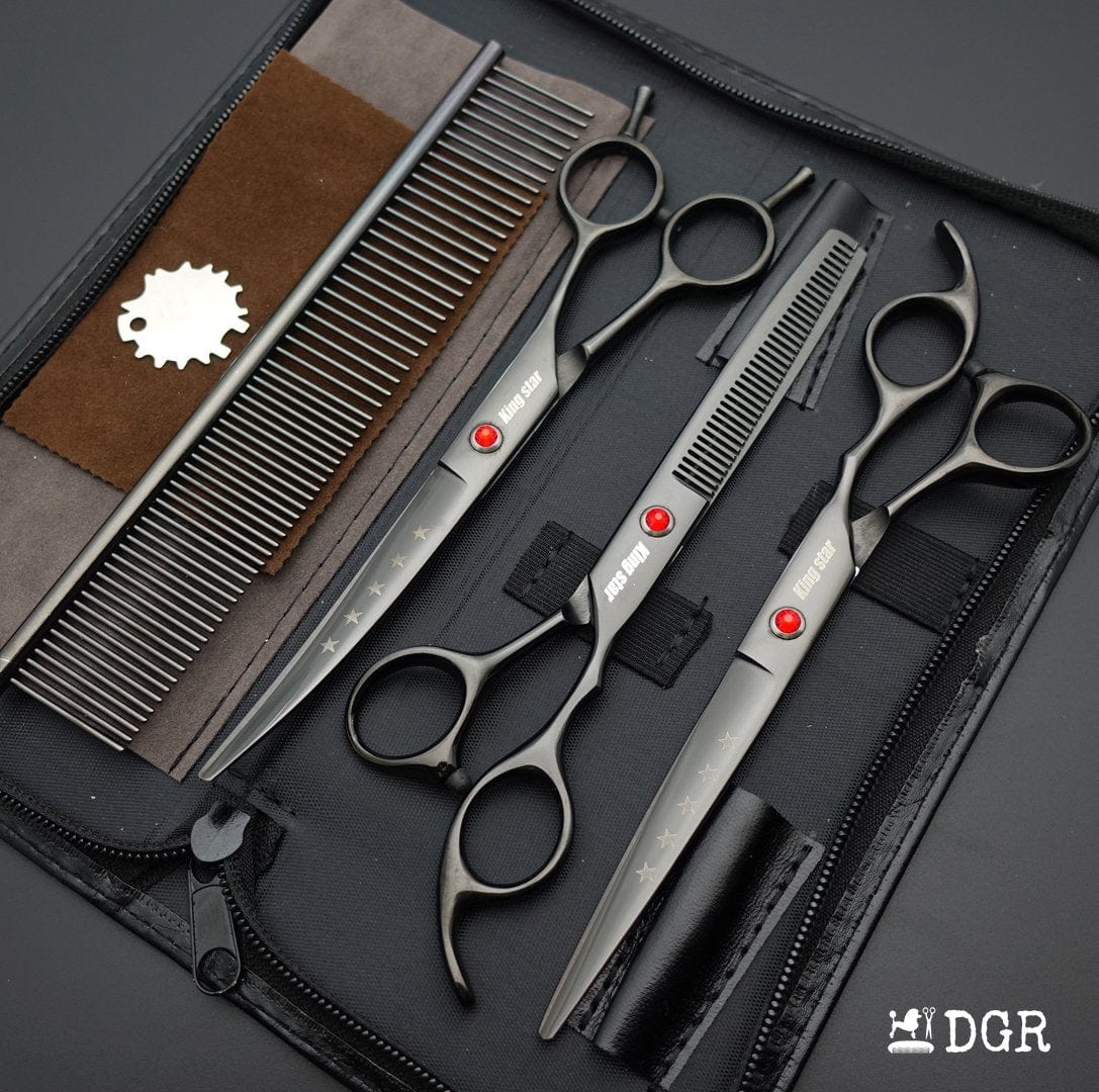 7“ Pro. PET GROOMING Shears 3Pcs set-Black glaze