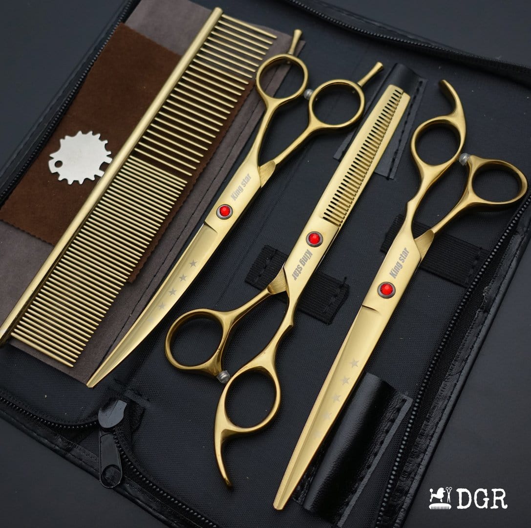 7“ Pro. PET GROOMING Shears 3Pcs set-Golden