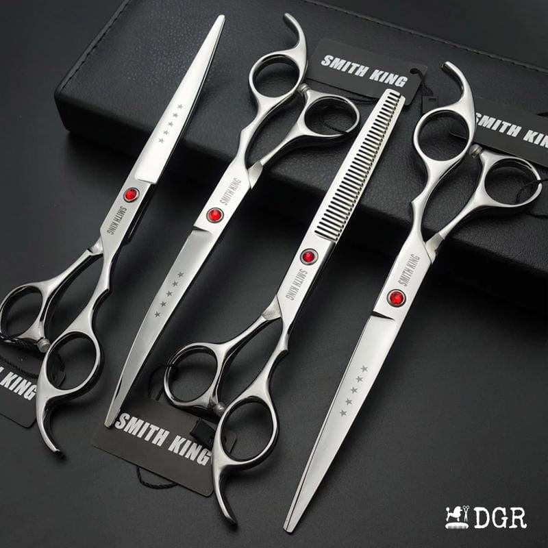 7" Professional Pet Grooming Shears Set (4 Pcs - Silver)