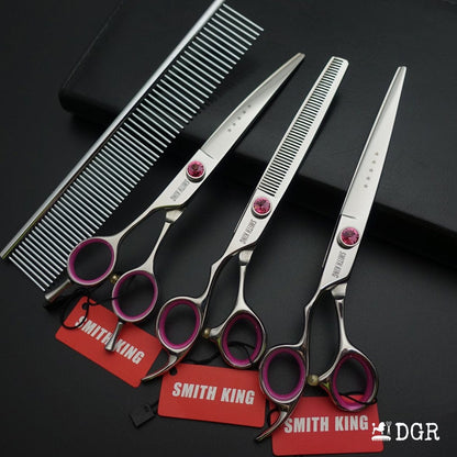 7" left-handed Pro. Pet Grooming Shears 3Pcs Set -Silver-Red