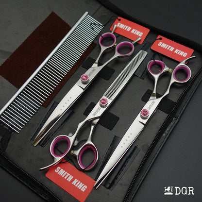 7" left-handed Pro. Pet Grooming Shears 3Pcs Set -Silver-Red