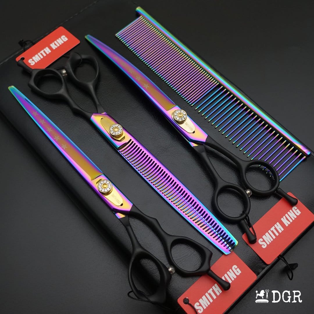 8" Professional Pet Grooming Shears Set -Rainbow and black