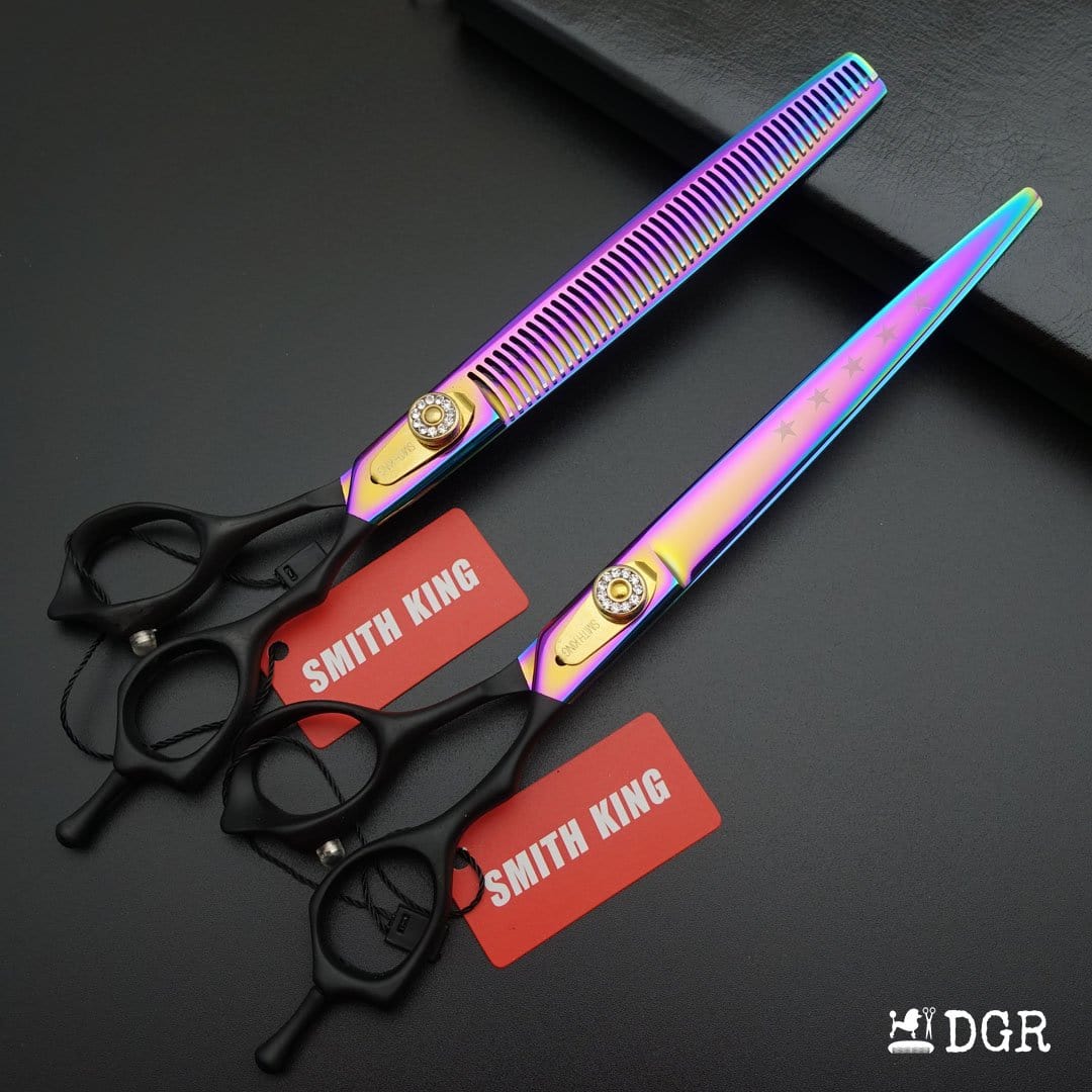 8" Professional Pet Grooming Straight &Thinning Scissors 2Pcs - Rainbow