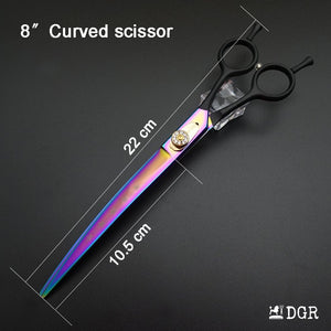 8" Professional Pet Grooming  Curved Scissors 1Pcs -Rainbow