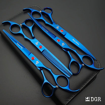 7" Professional Pet Grooming 4Pcs shears-happy dog - (Blue)