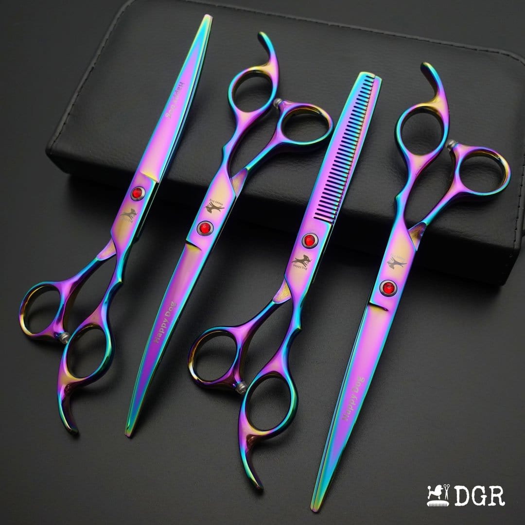 7" Professional Pet Grooming 4Pcs shears-happy dog - (Rainbow)