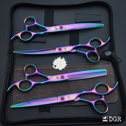 7" Professional Pet Grooming 4Pcs shears-happy dog - (Rainbow)