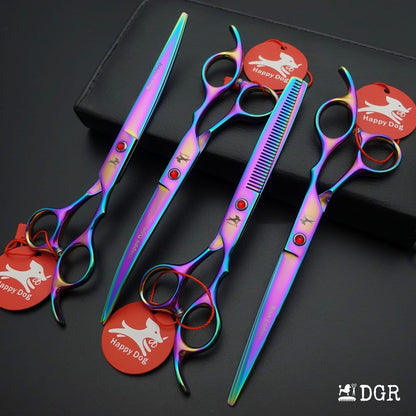 7" Professional Pet Grooming 4Pcs shears-happy dog - (Rainbow)