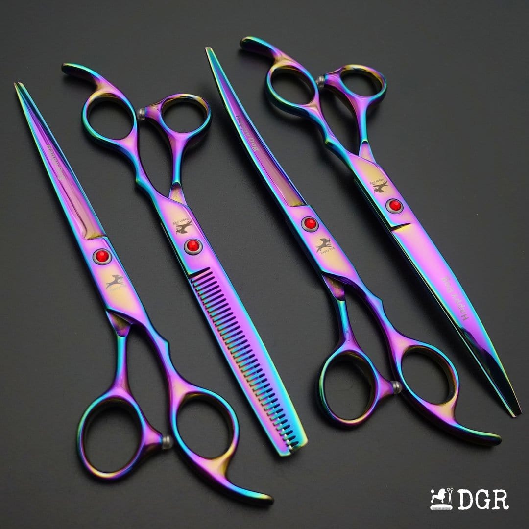 7" Professional Pet Grooming 4Pcs shears-happy dog - (Rainbow)