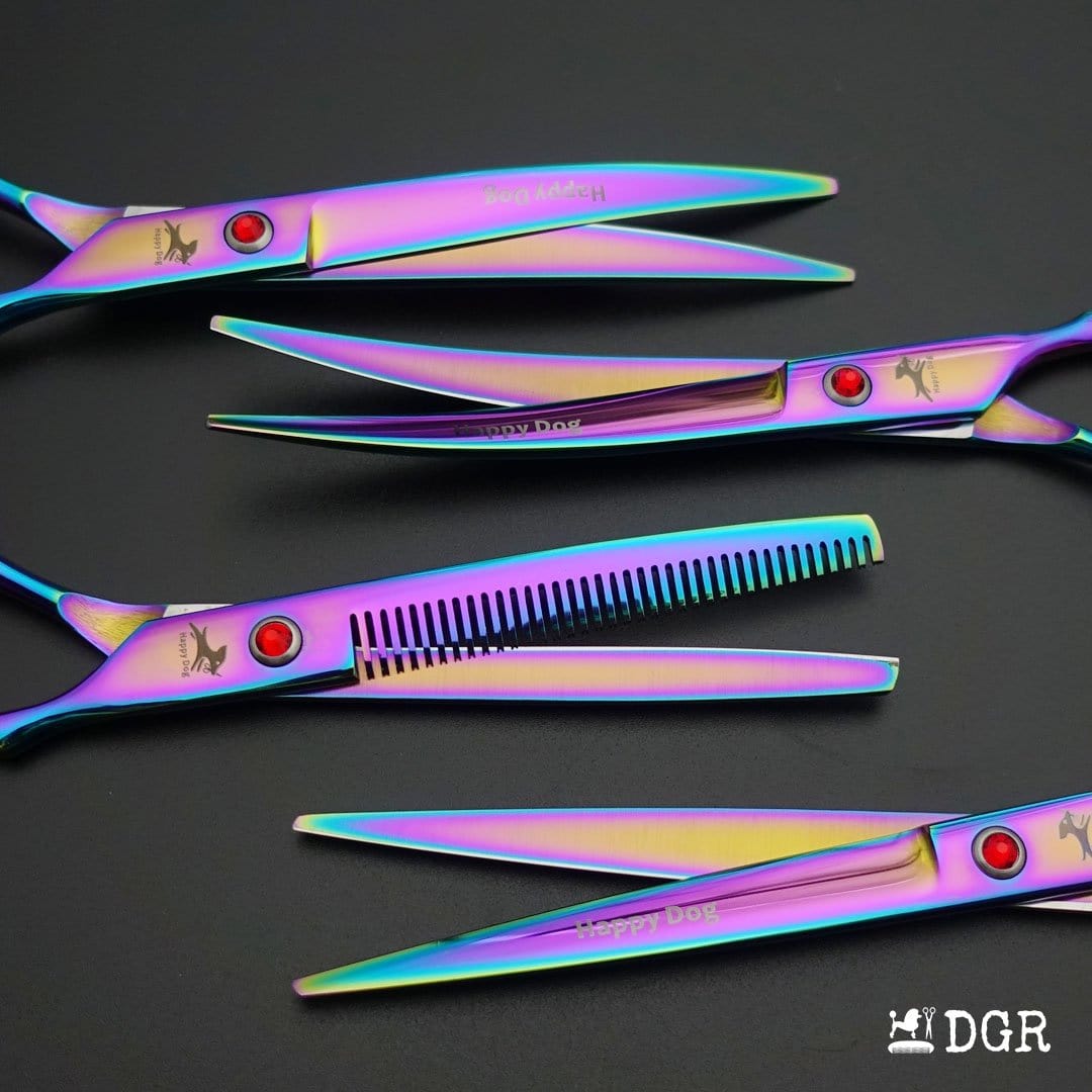 7" Professional Pet Grooming 4Pcs shears-happy dog - (Rainbow)