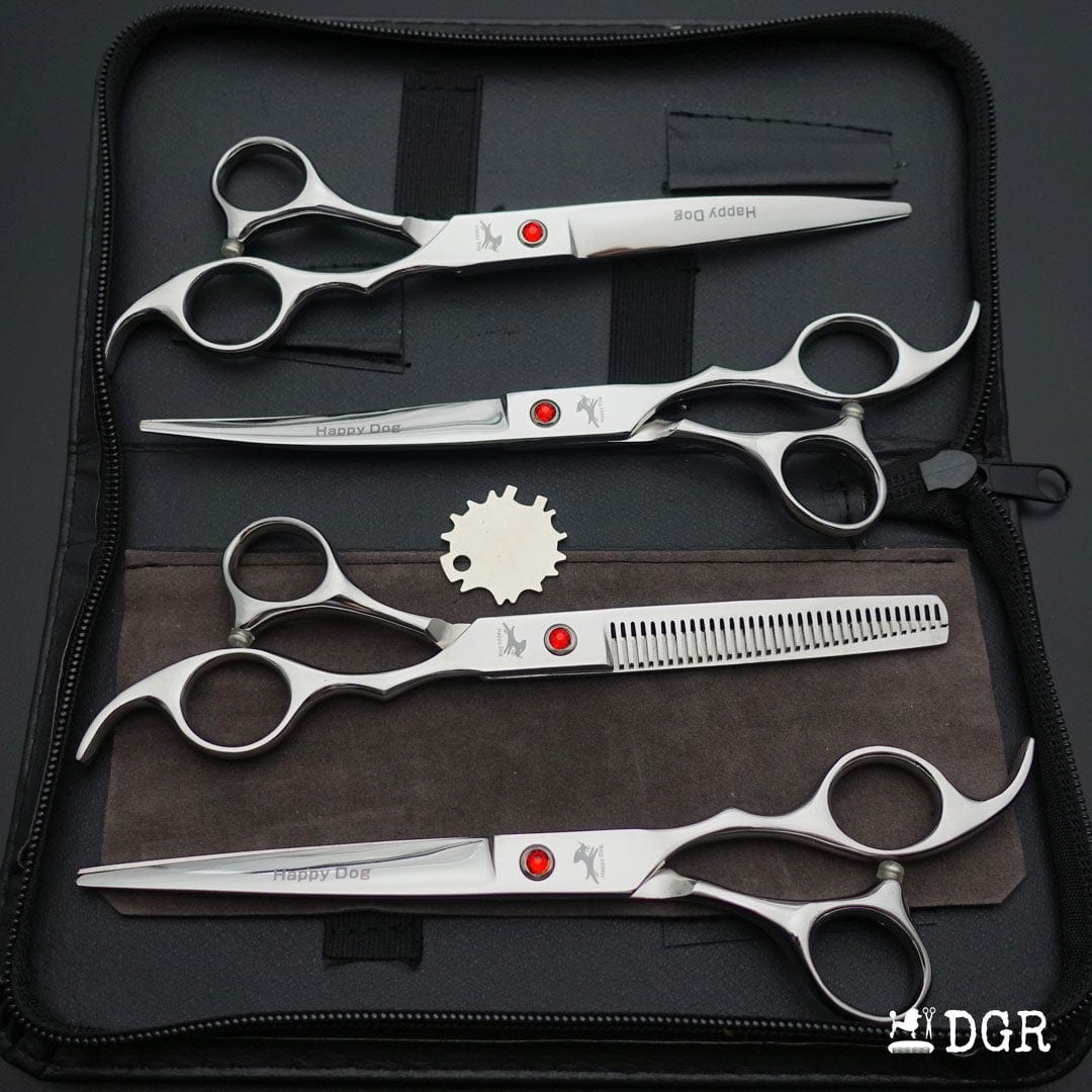 7" Professional Pet Grooming 4Pcs shears-happy dog - (Silver)