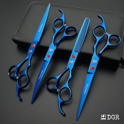 7" Professional Pet Grooming 4Pcs shears-happy dog - (Blue)