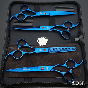7" Professional Pet Grooming 4Pcs shears-happy dog - (Blue)