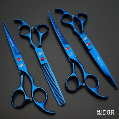 7" Professional Pet Grooming 4Pcs shears-happy dog - (Blue)