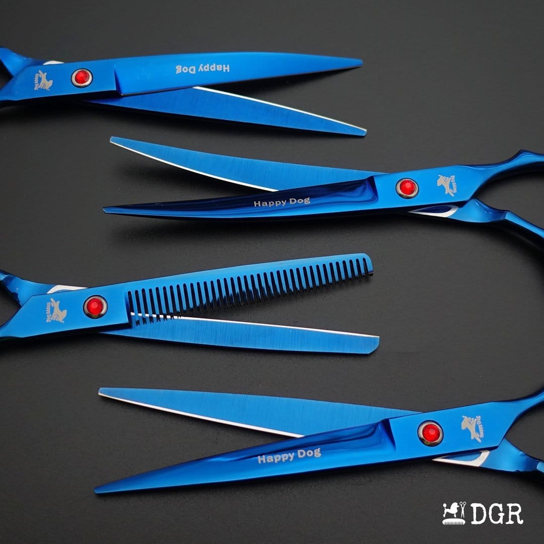 7" Professional Pet Grooming 4Pcs shears-happy dog - (Blue)