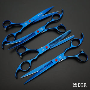 7" Professional Pet Grooming 4Pcs shears-happy dog - (Blue)