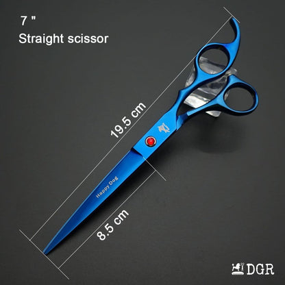 7" Professional Pet Grooming 4Pcs shears-happy dog - (Blue)