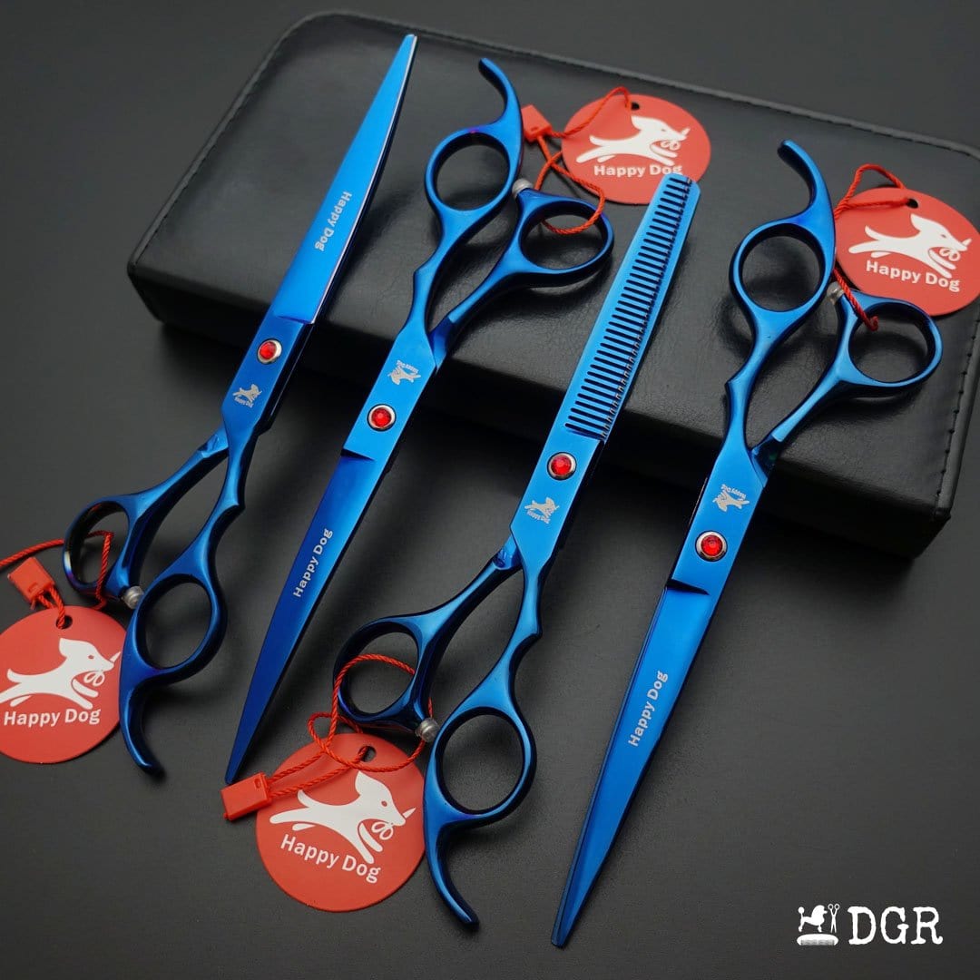 7" Professional Pet Grooming 4Pcs shears-happy dog - (Blue)