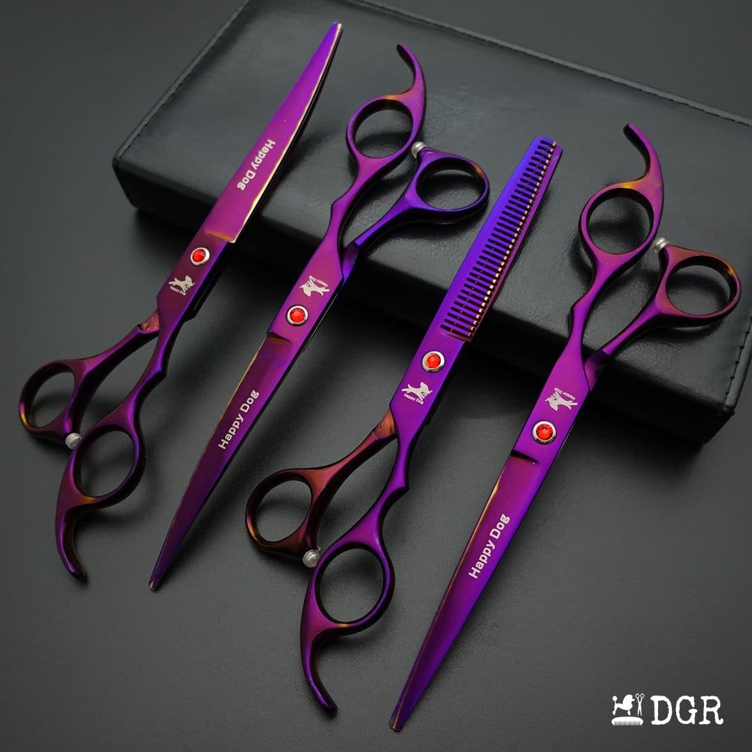 7" Professional Pet Grooming 4Pcs shears-happy dog - (Violet)