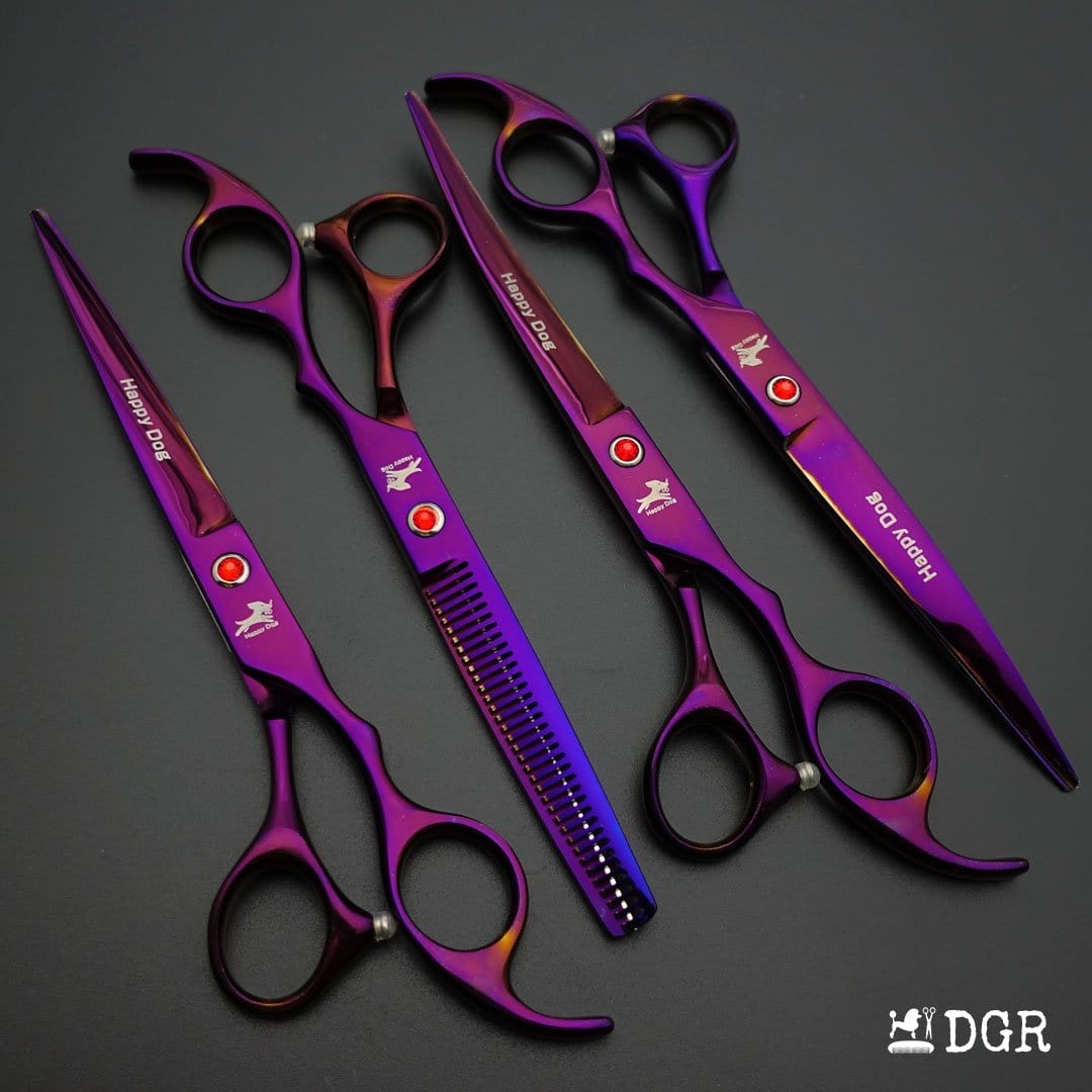 7" Professional Pet Grooming 4Pcs shears-happy dog - (Violet)