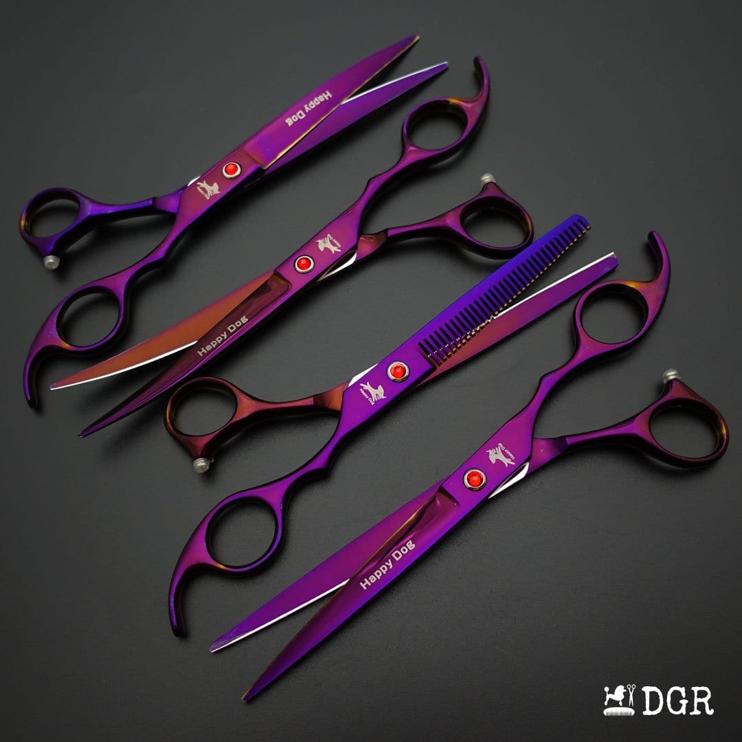 7" Professional Pet Grooming 4Pcs shears-happy dog - (Violet)