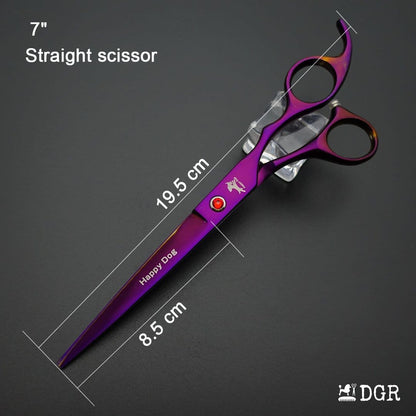 7" Professional Pet Grooming 4Pcs shears-happy dog - (Violet)