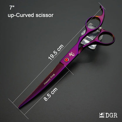 7" Professional Pet Grooming 4Pcs shears-happy dog - (Violet)