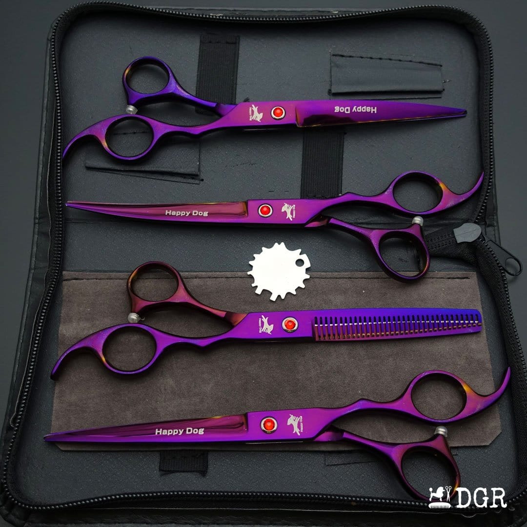 7" Professional Pet Grooming 4Pcs shears-happy dog - (Violet)