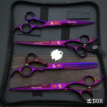 7" Professional Pet Grooming 4Pcs shears-happy dog - (Violet)