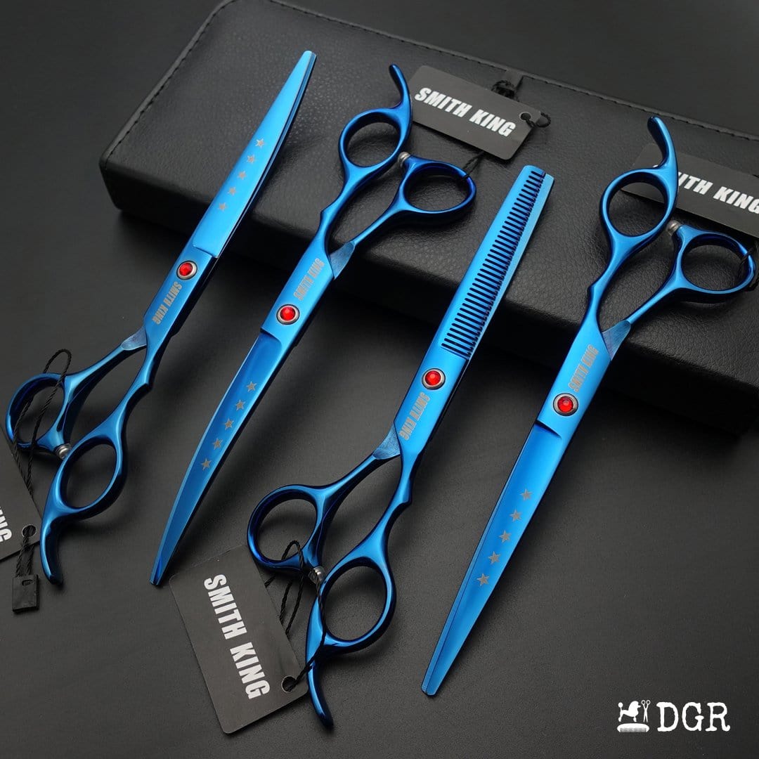 7" Professional Pet Grooming Shears Set (4 Pcs - Blue)