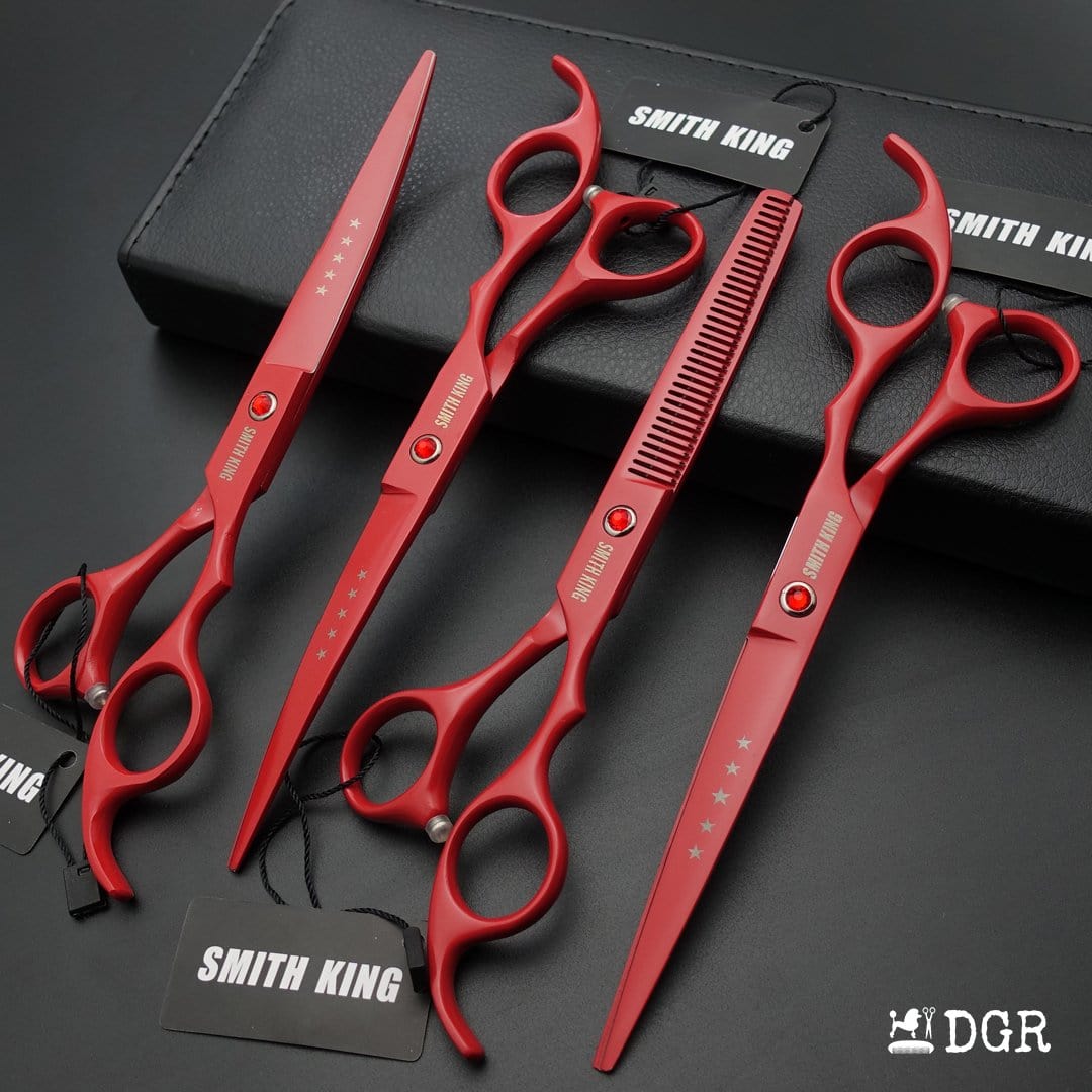 7" Professional Pet Grooming Shears Set (4 Pcs - Red)