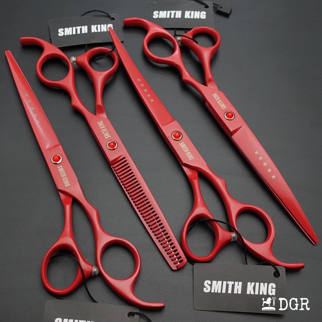 7" Professional Pet Grooming Shears Set (4 Pcs - Red)