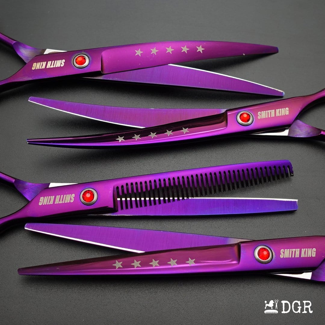 7" Professional Pet Grooming Shears Set -4 Pcs - Violet-USA warehouse available