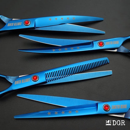 7" Professional Pet Grooming Shears Set (4 Pcs - Blue)