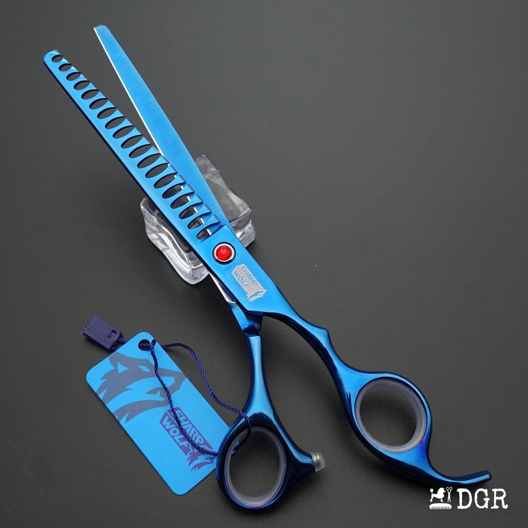 7" Professional Pet Grooming Thinning Scissors (Blue)