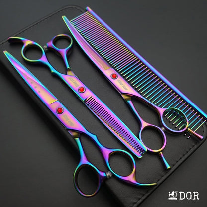 7“  Pro. PET GROOMING Shears 3Pcs set-Rainbow