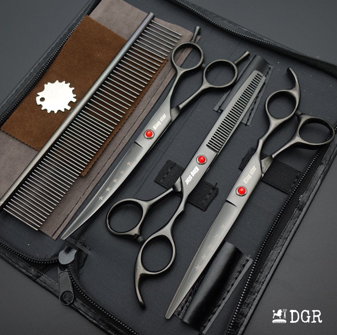 7“  Pro. PET GROOMING Shears 3Pcs set-Black glaze