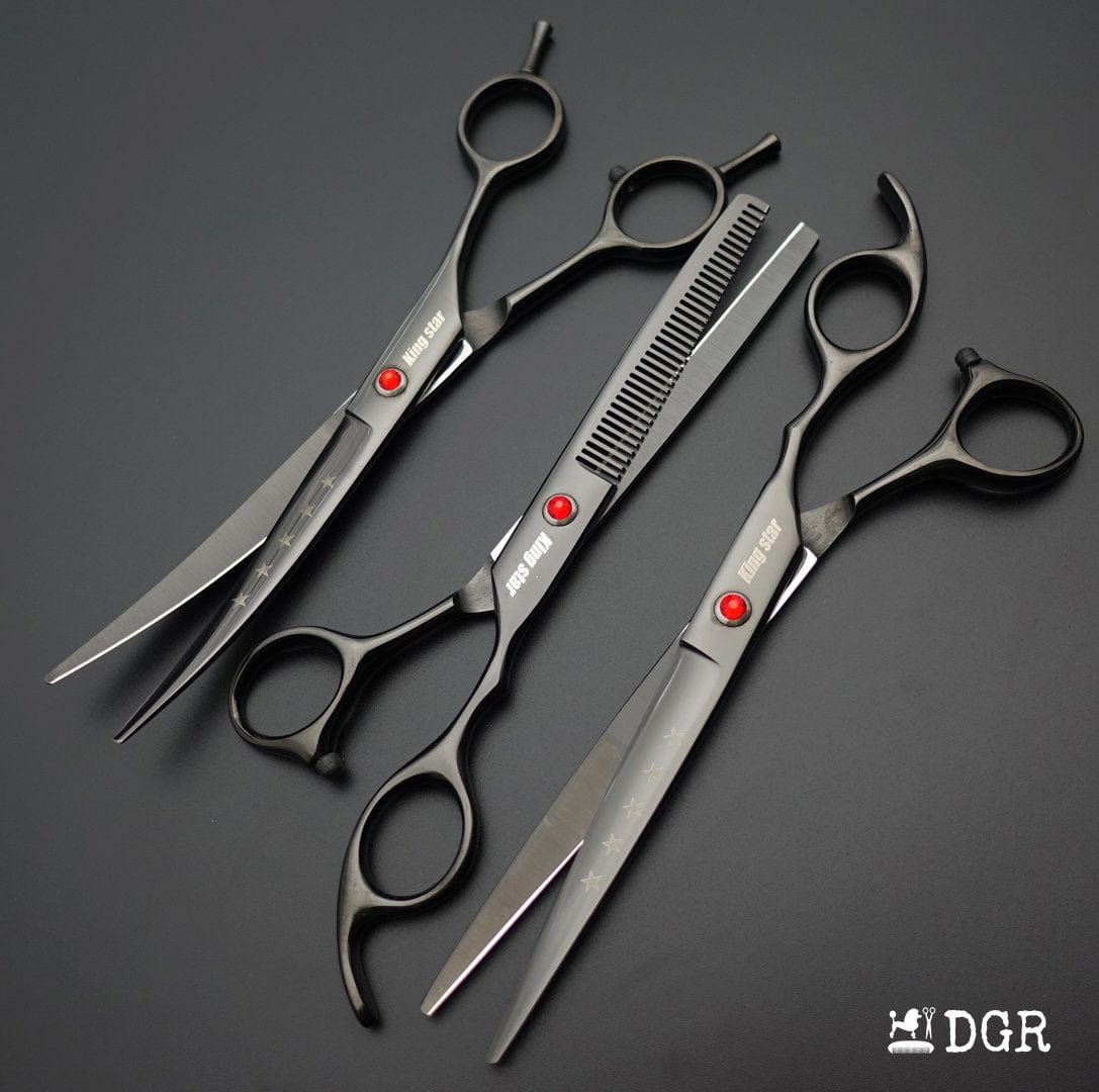 7“  Pro. PET GROOMING Shears 3Pcs set-Black glaze