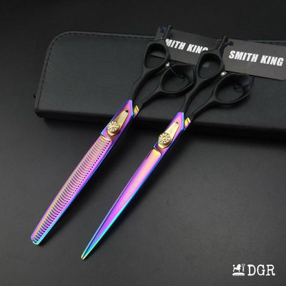 8" Professional Pet Grooming Straight &Thinning Scissors 2Pcs - Rainbow