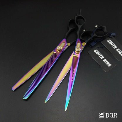 8" Professional Pet Grooming Straight &Thinning Scissors 2Pcs - Rainbow